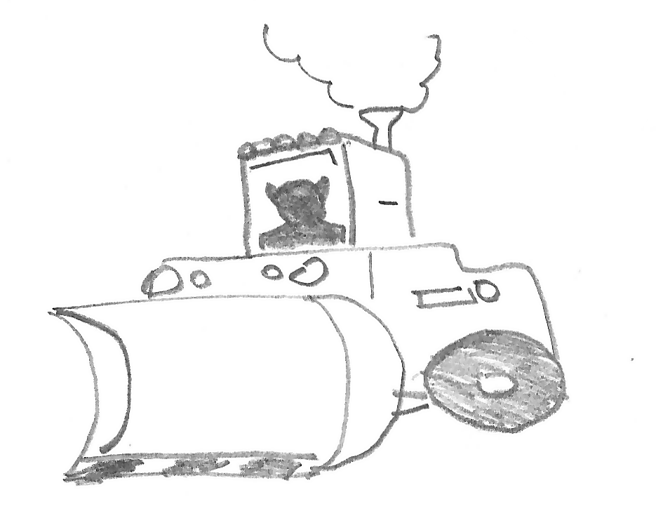 A goblin in a bulldozer