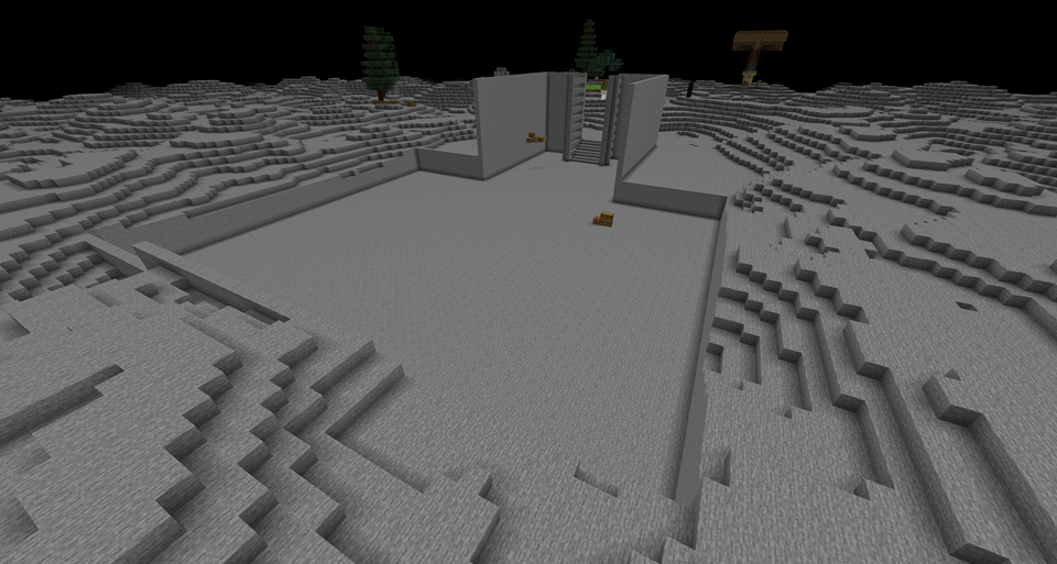 A massive square hole with two pale gates in the front