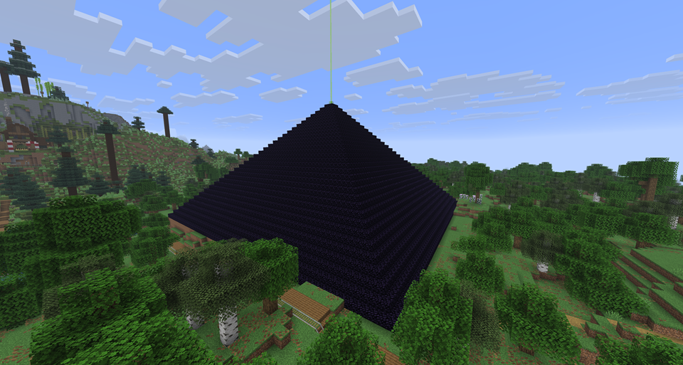 The 67x67 pyramid with a green beacon beam shooting from the top