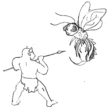 Goblin fighting a giant wasp